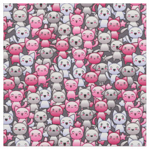 Muster mit niedlichen kawaii Gekritzelkatzen 2 Stoff