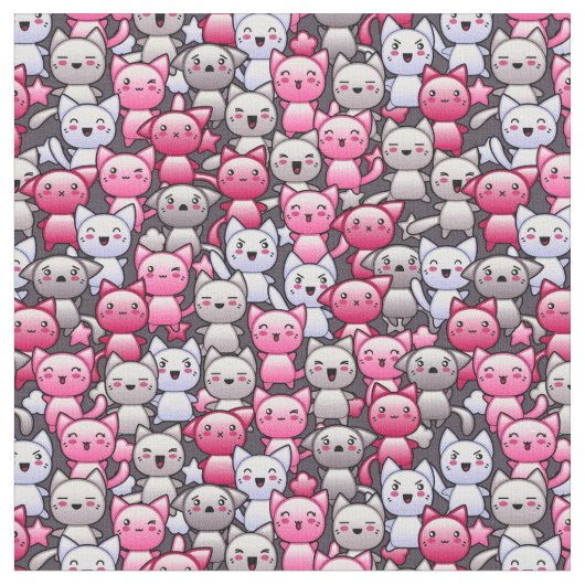 Muster mit niedlichen kawaii Gekritzelkatzen 2 Stoff (Nahaufnahme)