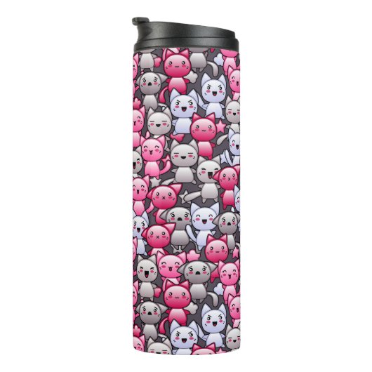Muster mit niedlichen kawaii Gekritzelkatzen 2 Thermosbecher (Nach rechts gedreht)