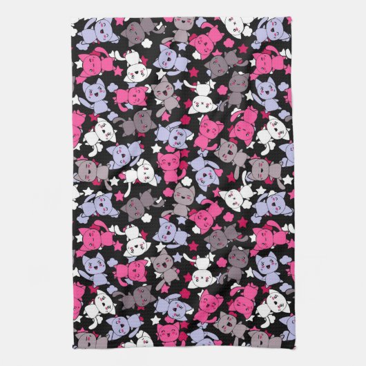 Muster mit niedlichen kawaii Gekritzelkatzen 3 Geschirrtuch (Vertikal)