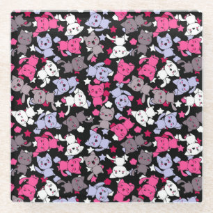 Muster mit niedlichen kawaii Gekritzelkatzen 3 Glasuntersetzer