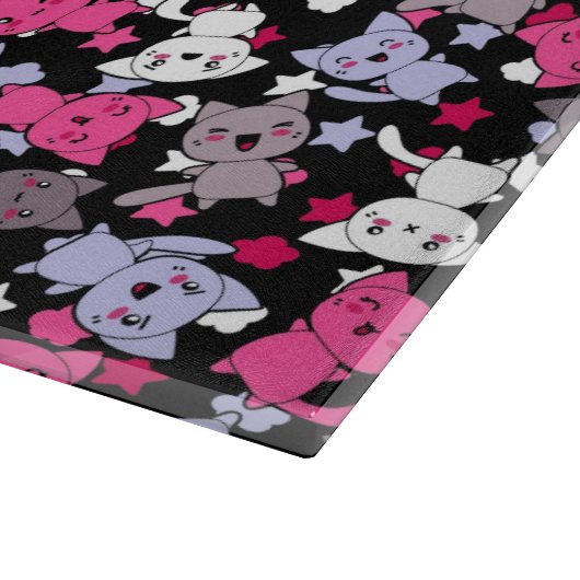 Muster mit niedlichen kawaii Gekritzelkatzen 3 Schneidebrett (Ecke)