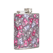 Muster mit niedlichen kawaii Gekritzelkatzen Flachmann (Rechts)