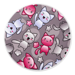 Muster mit niedlichen kawaii Gekritzelkatzen Keramikknauf