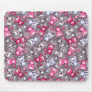 Muster mit niedlichen kawaii Gekritzelkatzen Mousepad