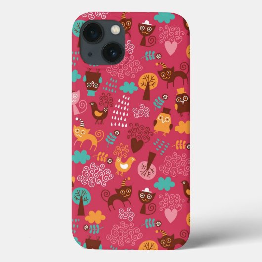 Muster mit niedlichen Vögeln und Katzen Case-Mate iPhone Hülle (Rückseite)