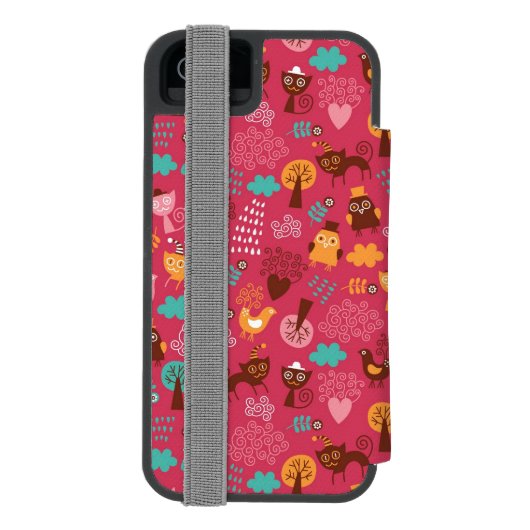 Muster mit niedlichen Vögeln und Katzen Incipio iPhone Geldbeutel-Hülle (Folio Rückseite)