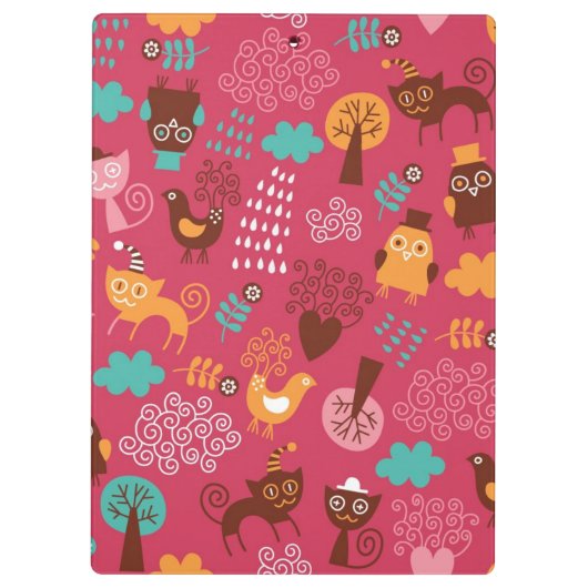 Muster mit niedlichen Vögeln und Katzen Klemmbrett (Rückseite)