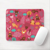 Muster mit niedlichen Vögeln und Katzen Mousepad (Mit Mouse)