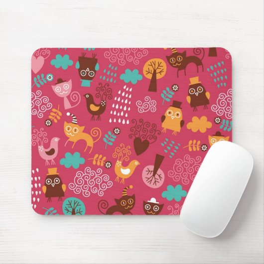 Muster mit niedlichen Vögeln und Katzen Mousepad (Mit Mouse)