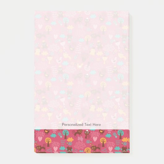 Muster mit niedlichen Vögeln und Katzen Post-it Klebezettel (Vorderseite)