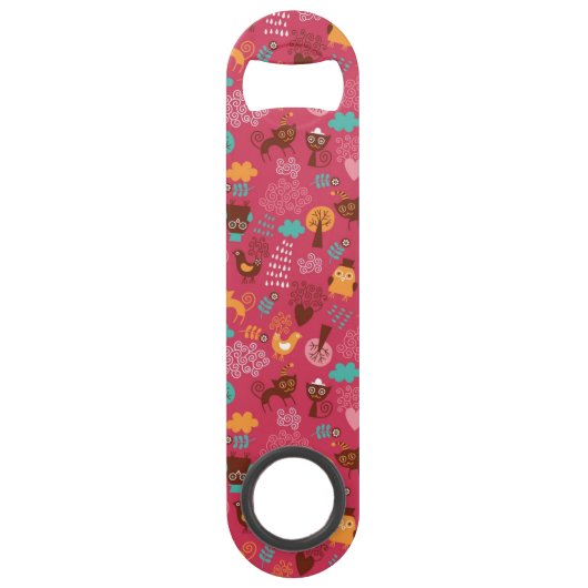 Muster mit niedlichen Vögeln und Katzen Speedflaschenöffner (Vorderseite)