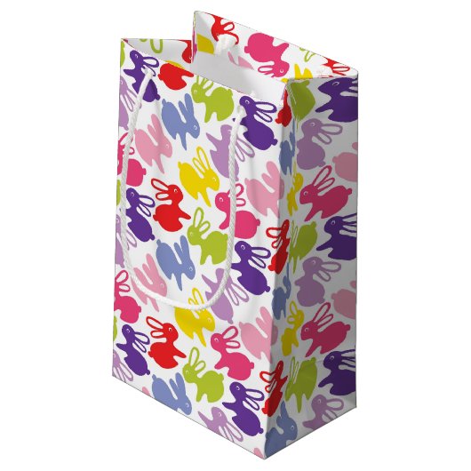 Muster mit Ostern-Kaninchen Kleine Geschenktüte (Rückseite Schrägansicht)