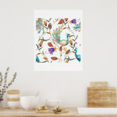 Muster mit Pfau und Blumen l Poster (Küche)