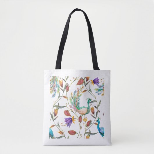 Muster mit Pfau und Blumen l Tasche (Vorderseite)