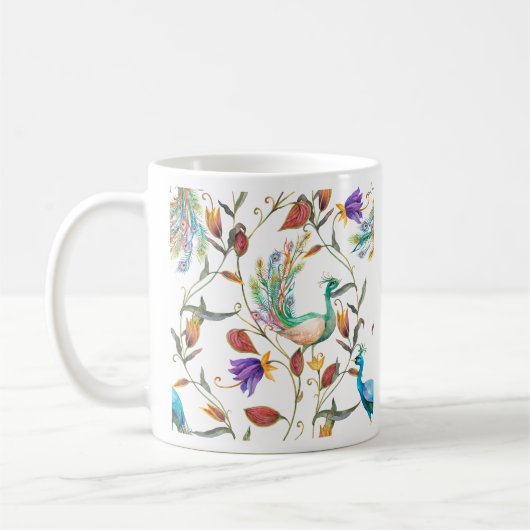 Muster mit Pfau und Blumen Pfau Kaffeetasse (Links)
