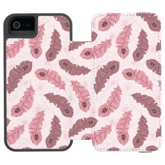 Muster mit Pfaufedern Incipio iPhone Geldbeutel-Hülle (Folio Geöffnet)