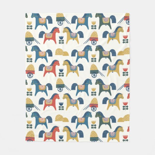 Muster mit Pferden, die von skandinavischer Kunst Fleecedecke (Vorderseite)