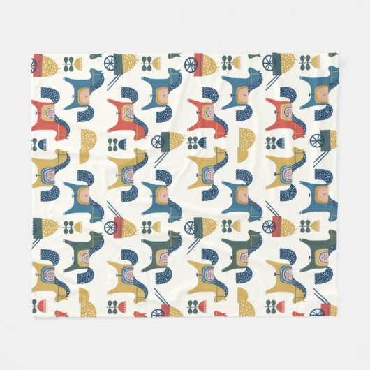 Muster mit Pferden, die von skandinavischer Kunst Fleecedecke (Vorderseite (Horizontal))