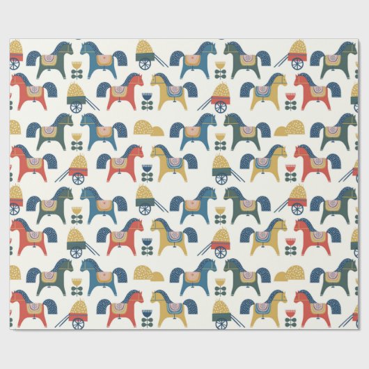 Muster mit Pferden, die von skandinavischer Kunst  Geschenkpapier (Flach)