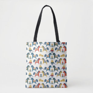 Muster mit Pferden, die von skandinavischer Kunst  Tasche