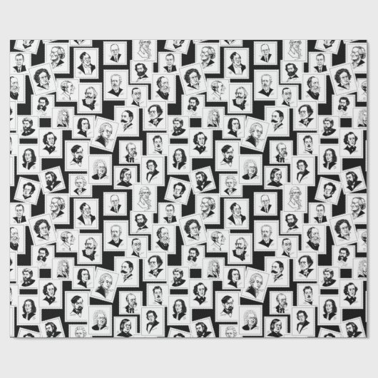 Muster mit Porträts der beststen Komponisten Geschenkpapier (Flach)