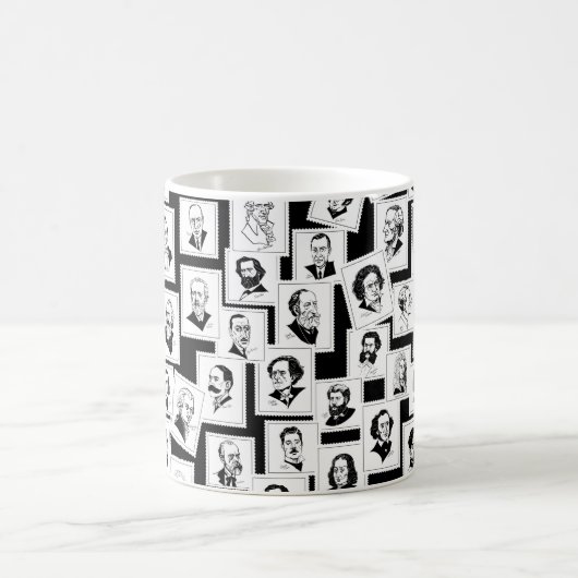 Muster mit Porträts der beststen Komponisten Kaffeetasse (Mittel)