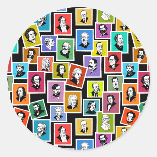 Muster mit Porträts der beststen Komponisten Runder Aufkleber (Vorderseite)
