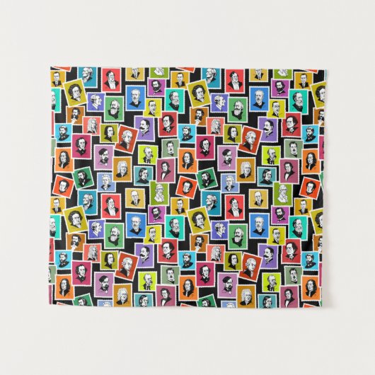 Muster mit Porträts der beststen Komponisten Wandteppich (Vorderseite (Horizontal))