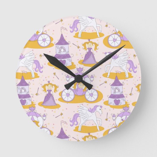 Muster mit Prinzessin Runde Wanduhr (Vorderseite)
