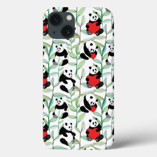 Muster mit reizenden Pandas mit Herzen iPhone 13 Hülle