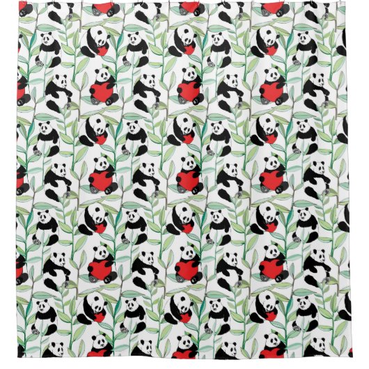 Muster mit reizenden Pandas mit Herzen Duschvorhang (Vorderseite)