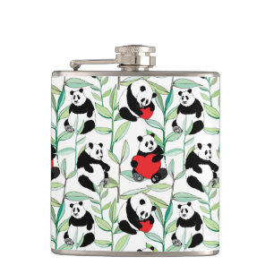 Muster mit reizenden Pandas mit Herzen Flachmann