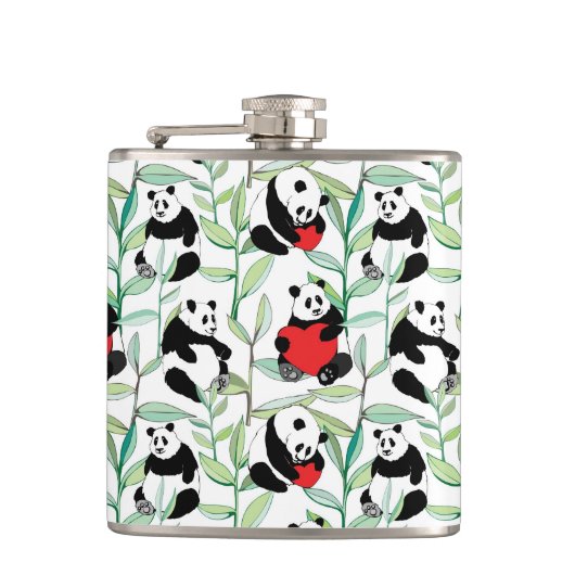Muster mit reizenden Pandas mit Herzen Flachmann (Vorderseite)