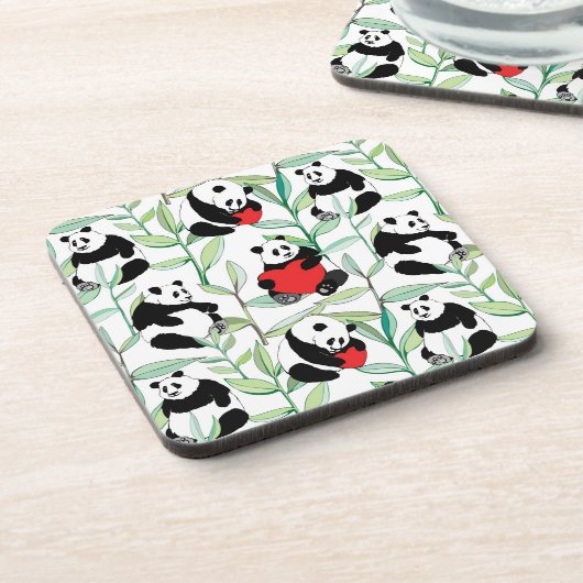 Muster mit reizenden Pandas mit Herzen Getränkeuntersetzer (Linke Seite)