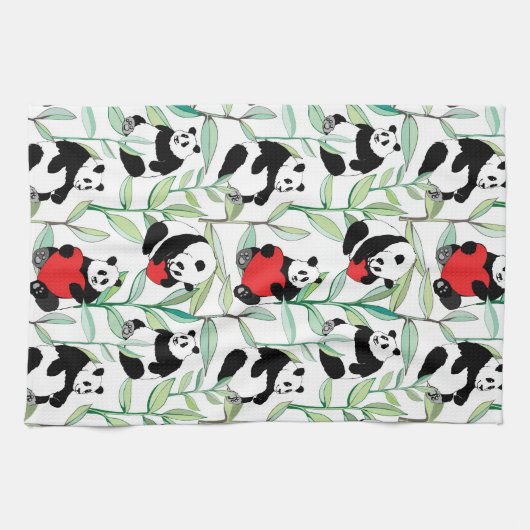 Muster mit reizenden Pandas mit Herzen Handtuch (Horizontal)