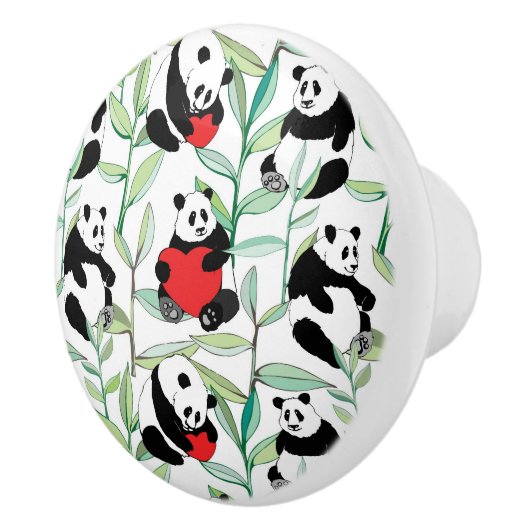 Muster mit reizenden Pandas mit Herzen Keramikknauf (Rechts)