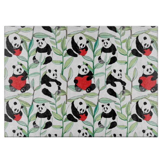 Muster mit reizenden Pandas mit Herzen Schneidebrett (Vorderseite)