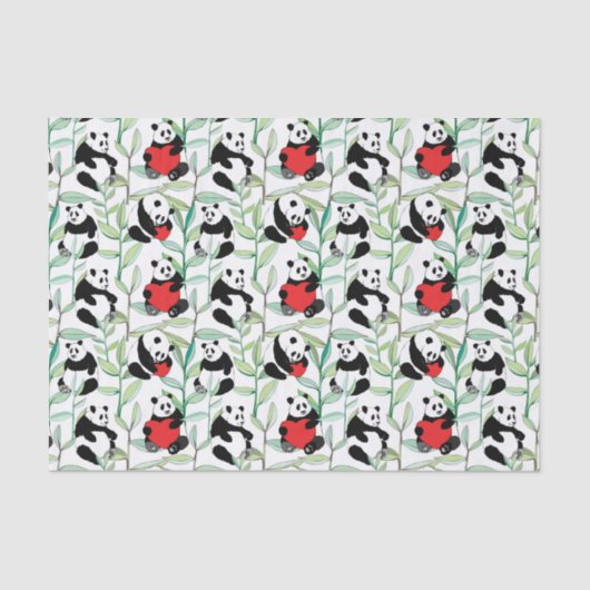 Muster mit reizenden Pandas mit Herzen Seidenpapier (Vorderseite)