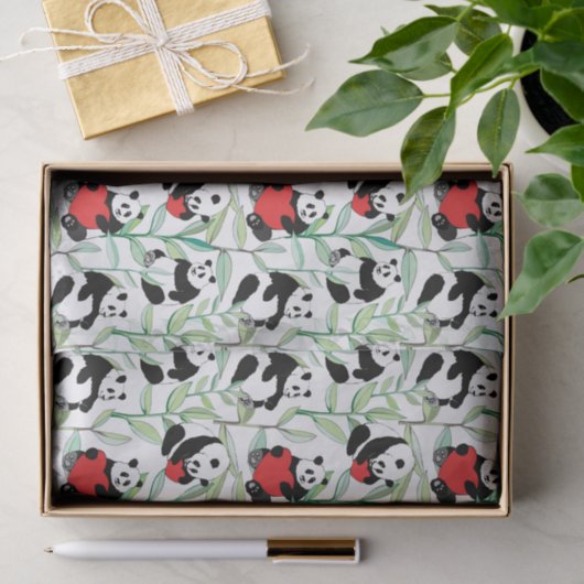 Muster mit reizenden Pandas mit Herzen Seidenpapier (Geschenk)