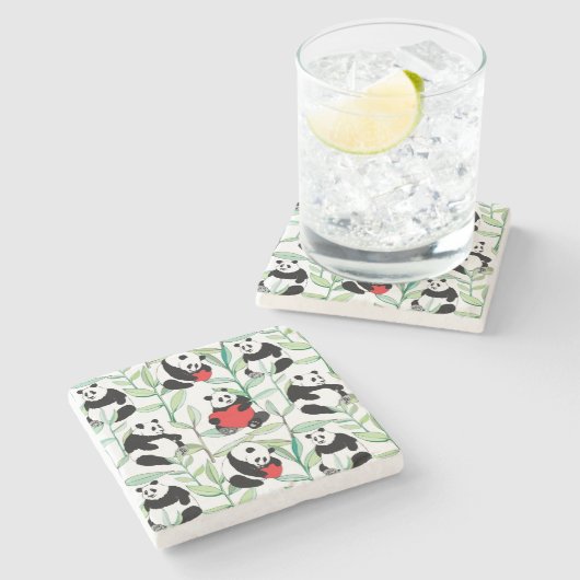 Muster mit reizenden Pandas mit Herzen Steinuntersetzer (Seitenansicht)