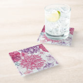 Muster mit rosa Astern und Dahlie Glasuntersetzer (Schrägansicht)