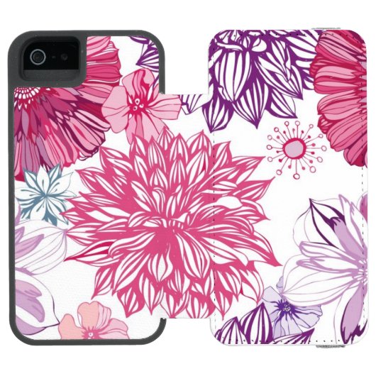 Muster mit rosa Astern und Dahlie Incipio iPhone Geldbeutel-Hülle (Folio Geöffnet)