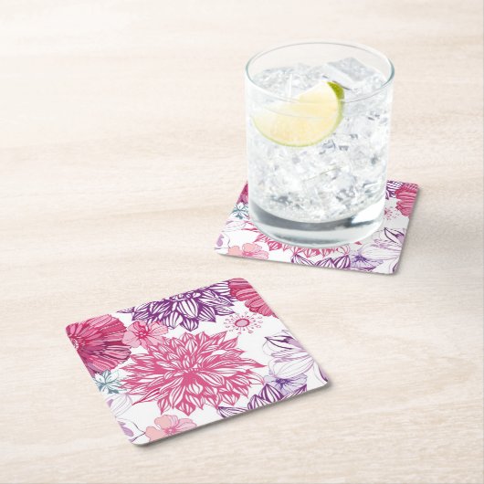 Muster mit rosa Astern und Dahlie Rechteckiger Pappuntersetzer (Vor Ort)