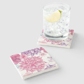 Muster mit rosa Astern und Dahlie Steinuntersetzer (Seitenansicht)