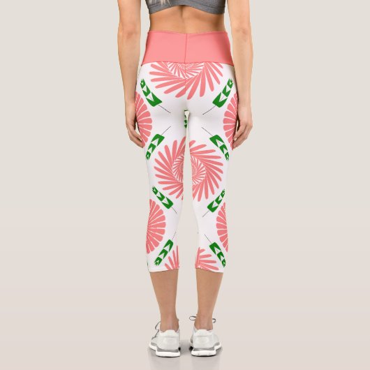 Muster mit rosa Blume Capri Leggings (Rückseite)
