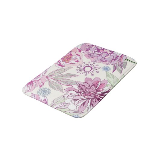 Muster mit rosa Blumen Badematte (Schrägansicht)