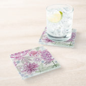 Muster mit rosa Blumen Glasuntersetzer (Schrägansicht)