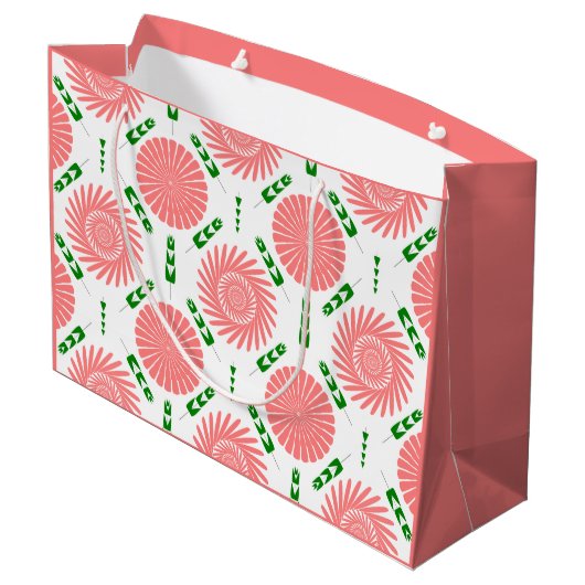 Muster mit rosa Blumen Große Geschenktüte (Rückseite Schrägansicht)
