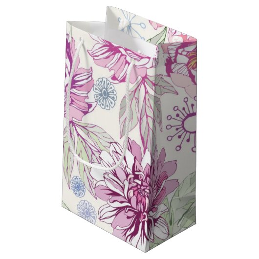 Muster mit rosa Blumen Kleine Geschenktüte (Rückseite Schrägansicht)